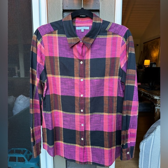 Foxcroft Women’s Pink, Navy, and Purple Plaid Button Down Shirt Size 10 - Picture 1 of 5